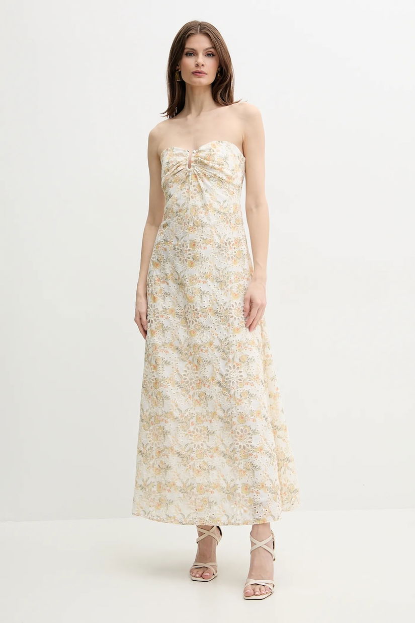 Bardot rochie din bumbac LORA culoarea alb, maxi, evazată, 59245DB2