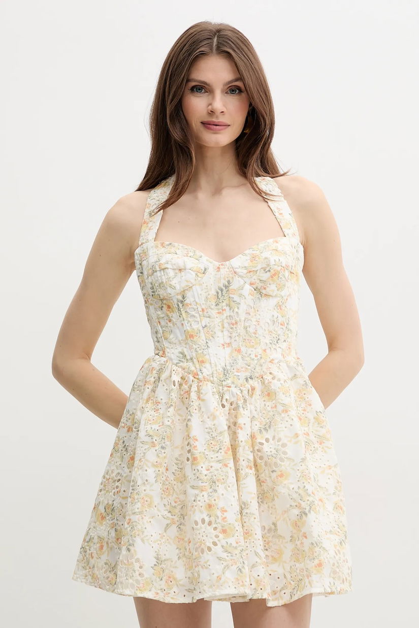 Bardot rochie POLLIE culoarea alb, mini, evazată, 59810DB