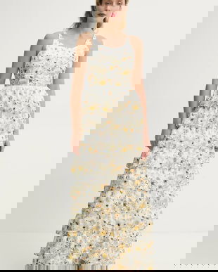 MUNTHE rochie de matase FRUMA culoarea alb, maxi, evazată, 251134025118