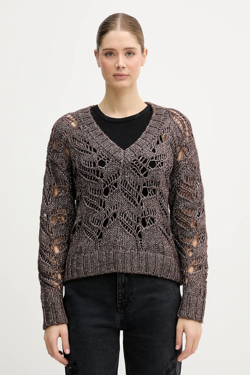 Sisley pulover din amestec de lână culoarea maro, 1H5BL401E