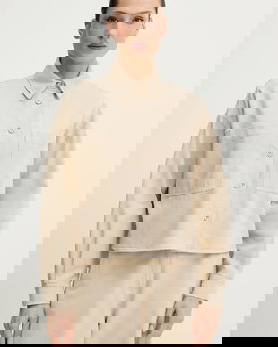 Weekend Max Mara cămașă din bumbac RADENTE culoarea bej, cu guler clasic, relaxed, 2615111081600