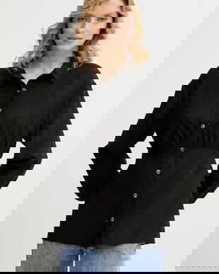 Never Fully Dressed cămașă Zoe culoarea negru, cu guler clasic, regular, NFDTO2098