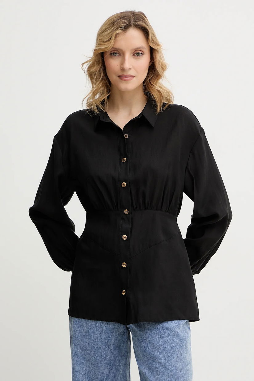 Never Fully Dressed cămașă Zoe culoarea negru, cu guler clasic, regular, NFDTO2098