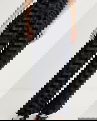 Never Fully Dressed pantaloni Arden culoarea bleumarin, lat, high waist, NFDTR581