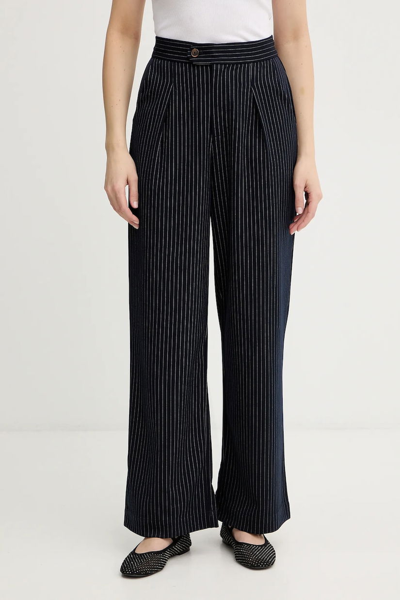 Never Fully Dressed pantaloni Arden culoarea bleumarin, lat, high waist, NFDTR581