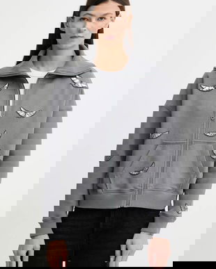 ZADIG&VOLTAIRE hanorac de bumbac culoarea gri, cu imprimeu, JWSS01669