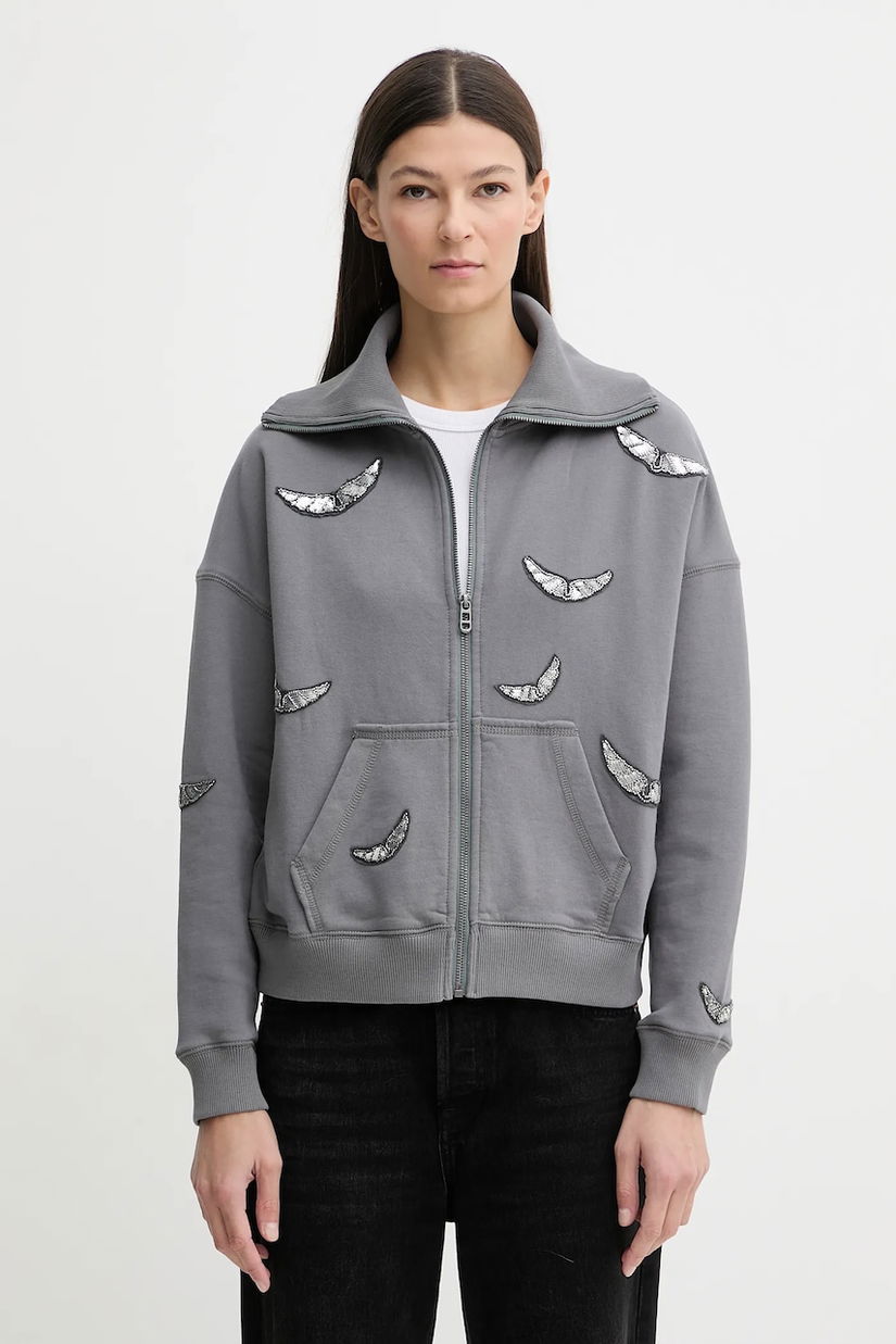 ZADIG&VOLTAIRE hanorac de bumbac culoarea gri, cu imprimeu, JWSS01669