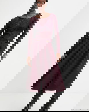 Answear.LAB fusta culoarea bordo, midi, evazati