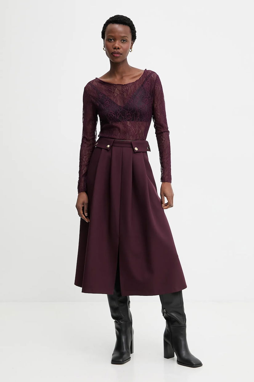 Answear.LAB fusta culoarea bordo, midi, evazati