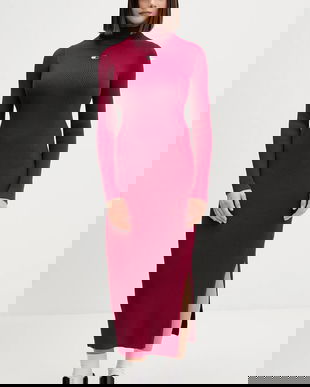 Tommy Jeans rochie culoarea bordo, maxi, mulata, DW0DW21910