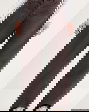 Tommy Jeans pantaloni de bumbac culoarea maro, drept, high waist, DW0DW22073