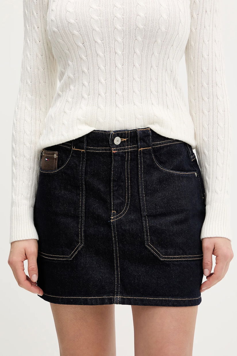 Tommy Jeans fustă jeans culoarea bleumarin, mini, creion, DW0DW21991