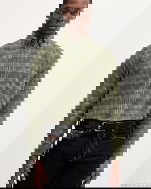 Tommy Jeans cămașă din velur culoarea verde, cu guler button-down, regular, DM0DM22408