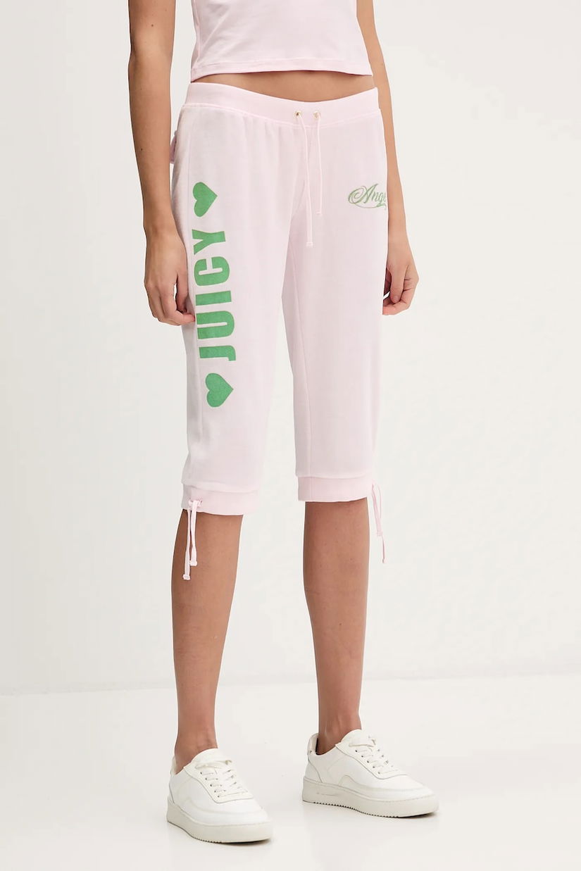 Juicy Couture pantaloni scurți de catifea Angel culoarea roz, cu imprimeu, high waist, JCNBJ126456