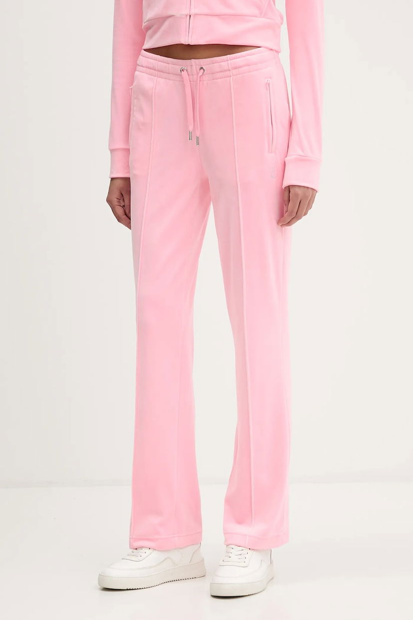 Juicy Couture pantaloni de trening din velur culoarea bej, cu imprimeu, JCWBJ225307