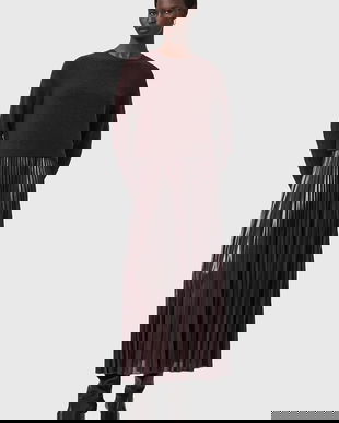 AllSaints rochie si pulover culoarea maro, midi, evazați, W328DB