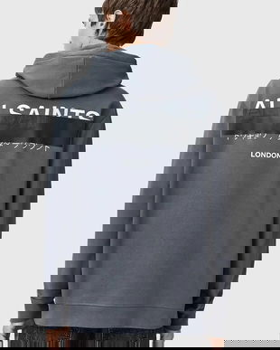 AllSaints hanorac de bumbac REDACT culoarea negru, cu glugă, cu imprimeu, M001NC