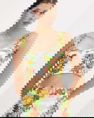 Farm Rio bluză din in culoarea alb, cu imprimeu, 335881