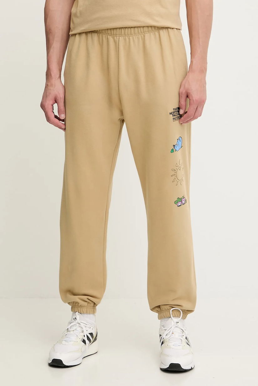 The North Face pantaloni de trening din bumbac Mountain Cleanup culoarea verde, cu imprimeu, NF0A8C2WLK51