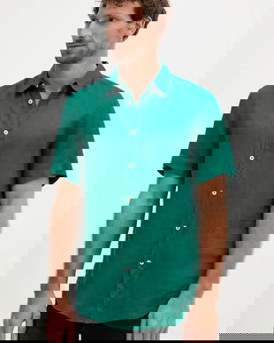 United Colors of Benetton cămașă de in culoarea alb, cu guler clasic, regular, 5BKU5QJH8