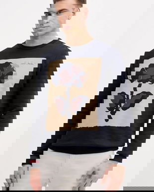 Paul Smith hanorac de bumbac culoarea bleumarin, cu imprimeu, M1R-302S-TP4930