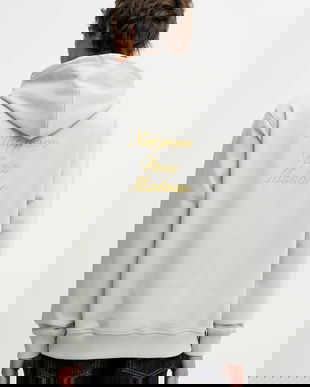 Drôle de Monsieur hanorac de bumbac Le Hoodie Slogan Calligraphy culoarea gri, cu glugă, cu imprimeu, I.HO168.CO127