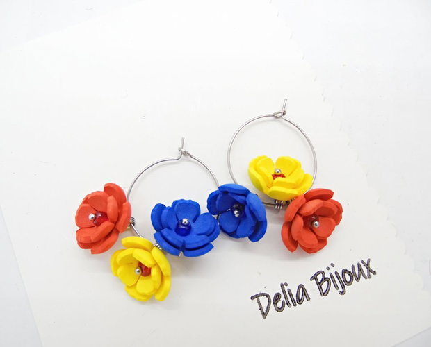 Cercei handmade - flori - Tricolorul Romaniei (cod1348)