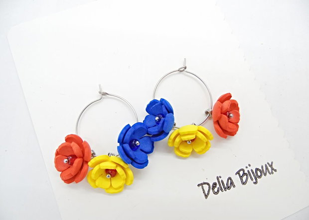 Cercei handmade - flori - Tricolorul Romaniei (cod1348)