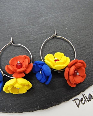 Cercei handmade - flori - Tricolorul Romaniei (cod1348)