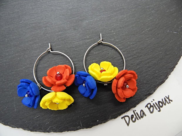 Cercei handmade - flori - Tricolorul Romaniei (cod1348)