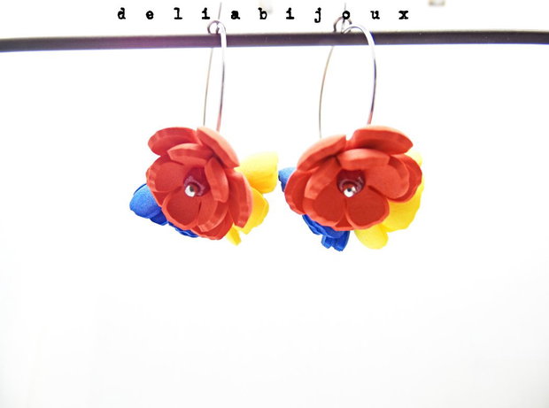 Cercei handmade - flori - Tricolorul Romaniei (cod1348)