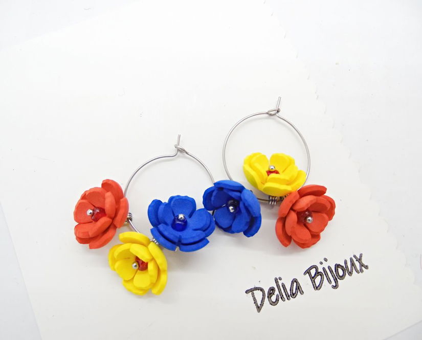 Cercei handmade - flori - Tricolorul Romaniei (cod1348)