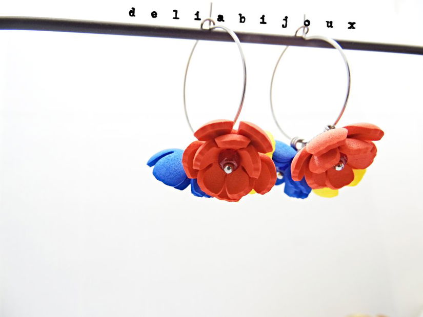 Cercei handmade - flori - Tricolorul Romaniei (cod1348)