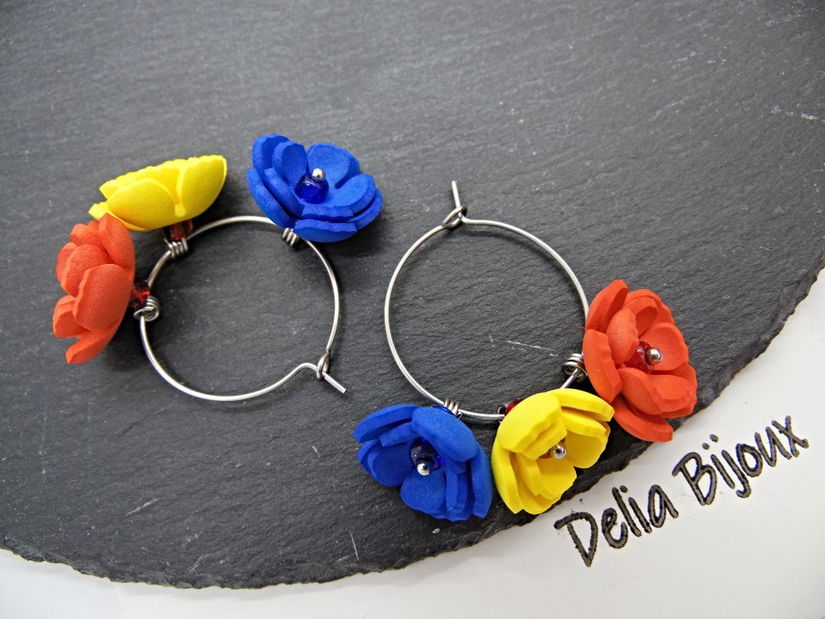 Cercei handmade - flori - Tricolorul Romaniei (cod1348)