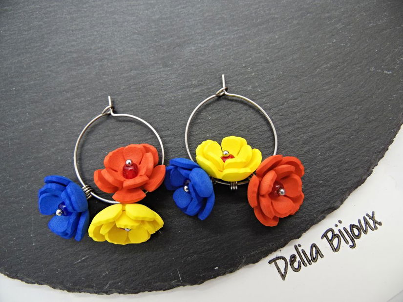 Cercei handmade - flori - Tricolorul Romaniei (cod1348)