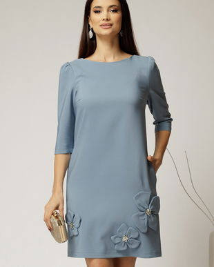 Rochie scurta bleu cu aplicatii florale elegante