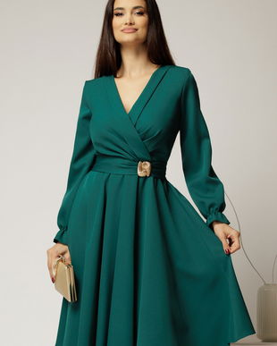 Rochie DY Fashion verde cu decolteu petrecut si catarama aurie