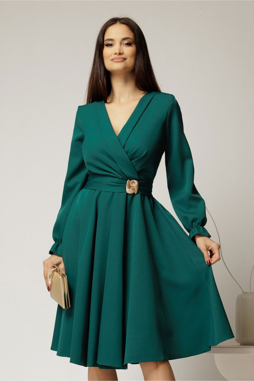 Rochie DY Fashion verde cu decolteu petrecut si catarama aurie