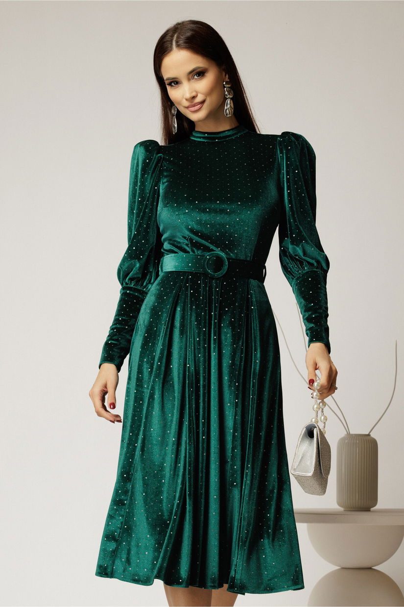 Rochie DY Fashion verde din catifea cu glitter argintiu