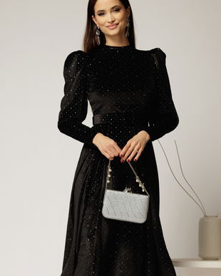 Rochie DY Fashion neagra din catifea cu glitter argintiu