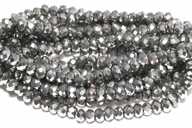 Cristale din sticla, rondelle, metalizate, 3x2.5 mm, platina