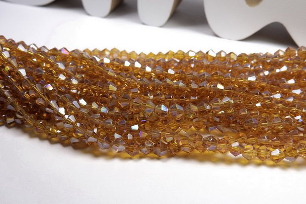 Cristale din sticla, biconice, 2 mm, transparente, AB, maro