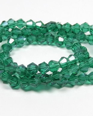 Cristale din sticla, biconice, 3 mm, lucioase, verde smarald