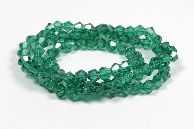 Cristale din sticla, biconice, 3 mm, lucioase, verde smarald