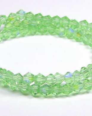 Cristale din sticla, biconice, 3 mm, AB, verde deschis