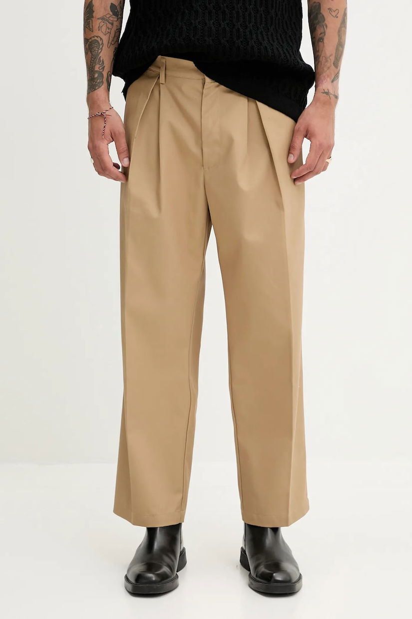 Fiorucci pantaloni Beige Logo Embroidered Chino Trousers culoarea verde, drept, M02SPBPA302CO01NA02