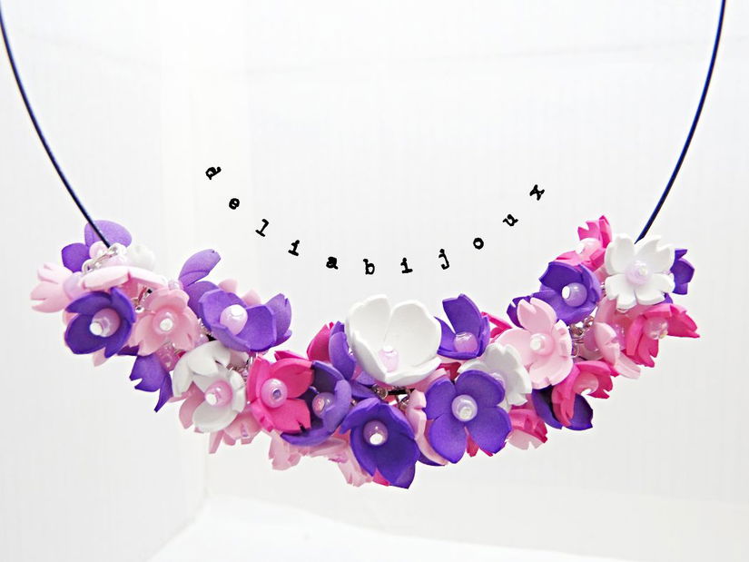 Colier handmade statement cu flori multicolore (cod1349)