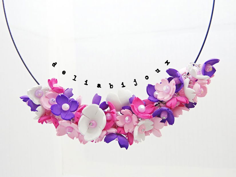 Colier handmade statement cu flori multicolore (cod1349)