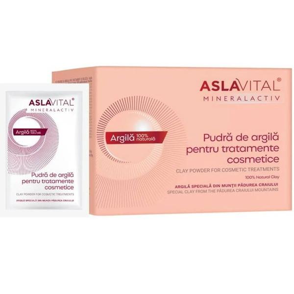 Pudra de Argila pentru Tratamente Cosmetice - Aslavital Mineralactiv Clay Powder for Cosmetic Treatments, 10 plicuri x 20 g