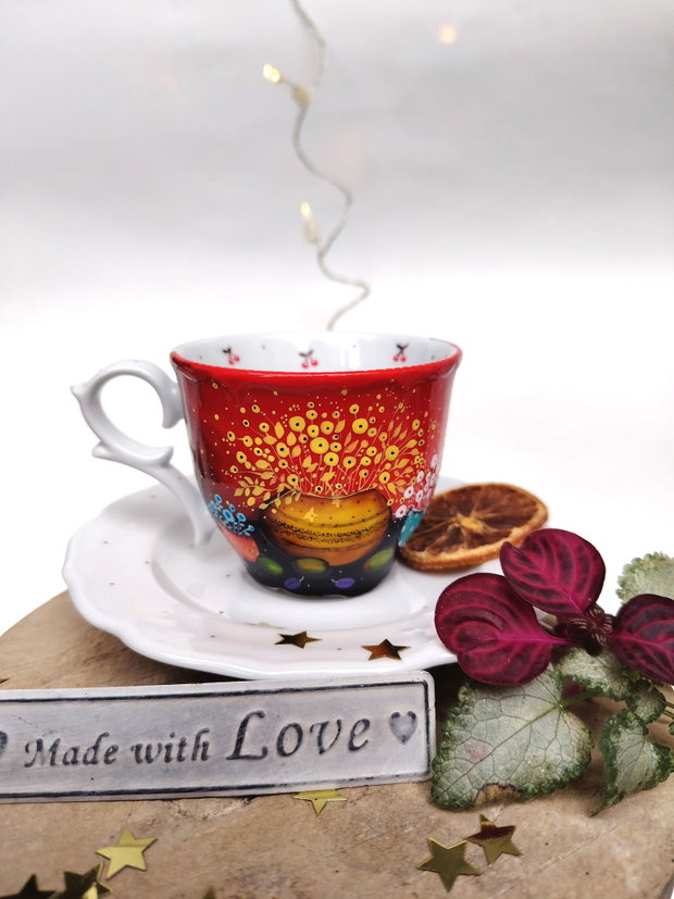 Calm Sweet Serenity - Set Ceașcă cu Farfurioară - Artă în Ceai sau Cafea